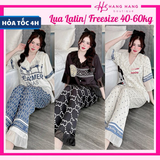 Đồ ngủ nữ 40-60kg, pijama dài cộc tay bèo lụa latin mịn mát 60CD11, đồ bộ nữ đồ mặc nhà tiểu thư dễ thương sang chảnh