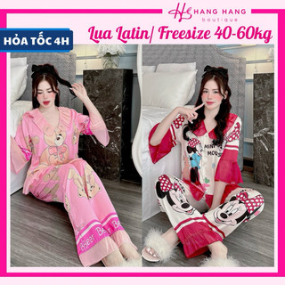 Đồ ngủ nữ 40-60kg, pijama dài cộc tay bèo lụa latin mịn mát 60CD11, đồ bộ nữ đồ mặc nhà tiểu thư dễ thương sang chảnh