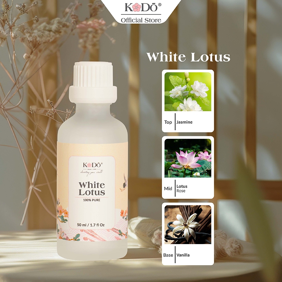 Ảnh Tinh Dầu Nước hoa KODO White Lotus Hương Sen Trắng Làm Thơm Phòng, Không Gian -  Classic Collection - 10/50/100ml 1