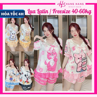 Đồ ngủ nữ 40-60kg, pijama đùi ngắn tay cổ tròn bèo lụa latin mịn mát 60CC12, đồ bộ nữ đồ mặc nhà tiểu thư dễ thương