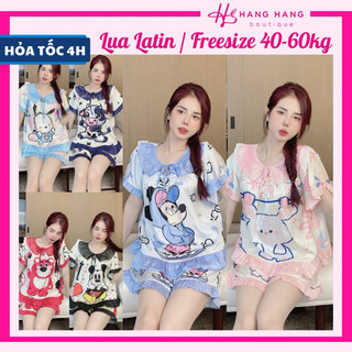 Đồ ngủ nữ 40-60kg, pijama đùi ngắn tay cổ tròn bèo lụa latin mịn mát 60CC12, đồ bộ nữ đồ mặc nhà tiểu thư dễ thương