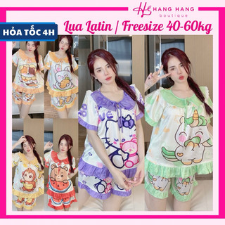 Đồ ngủ nữ 40-60kg, pijama đùi ngắn tay cổ tròn bèo lụa latin mịn mát 60CC12, đồ bộ nữ đồ mặc nhà tiểu thư dễ thương