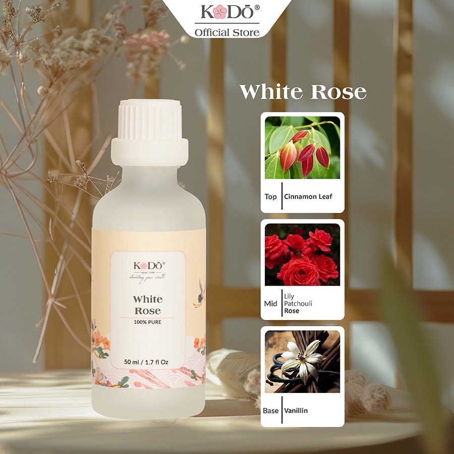 Ảnh Tinh Dầu Nước Hoa KODO White Rose Hương Hoa Hồng Làm Thơm Phòng, Không Gian, Quần Áo - Classic Collection- 10/50/100ml 1