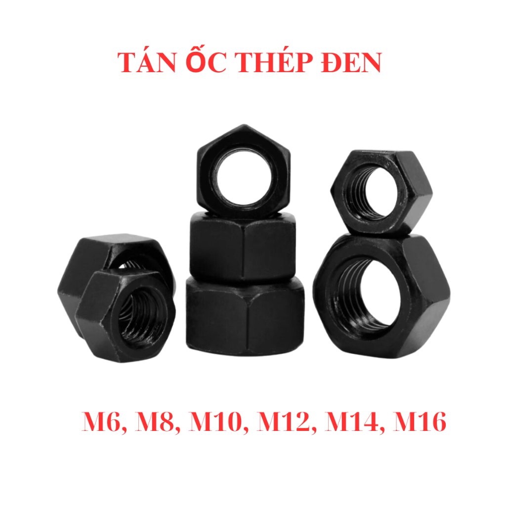 [Set 20-50 Con] Đai Ốc Thép Đen (Tán/Ê-cu) M5 M6 M8 M10 M12 M14 M16 - Đai Ốc Lục Giác Cường Độ Cao Chịu Lực Nặng | BigBuy360 - bigbuy360.vn