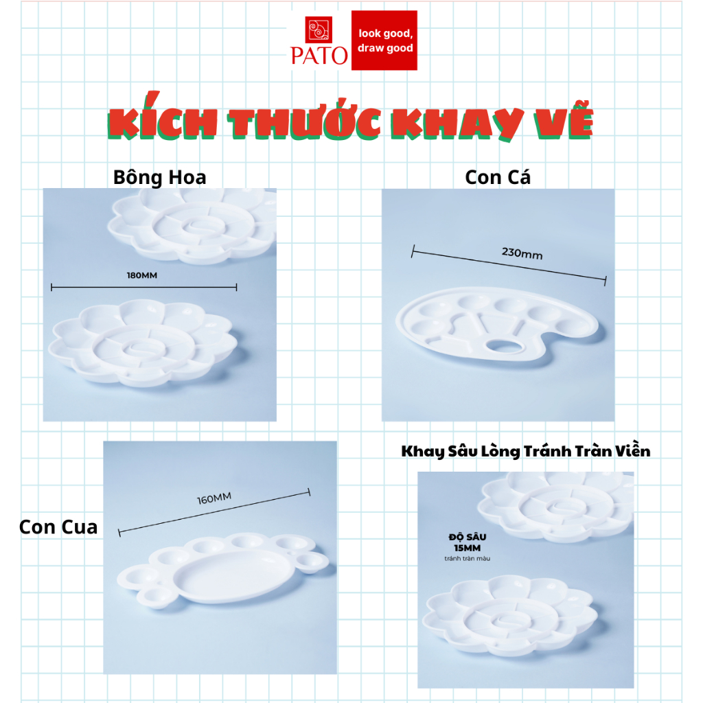 Khay Pha Màu Nước, Palette Trộn Màu Acrylic, Màu Gouache Chuyên Dụng Hình Bông Hoa, Con Cá, Con Cua Cute