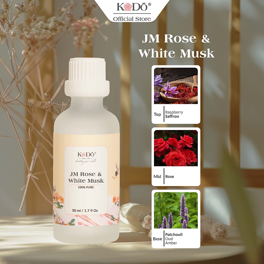 Ảnh Tinh Dầu Nước Hoa KODO JM Rose & White Musk Hương Gỗ Trầm Làm Thơm Phòng, Không Gian, Quần Áo - Signature - 10/50/100ml 1