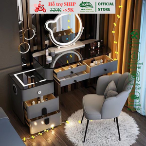Bàn Phấn, Bàn Trang Điểm Gấu Thông Minh 100cm Sạc Không Dây Gương Led Cảm Ứng 3 màu HEALHOMES
