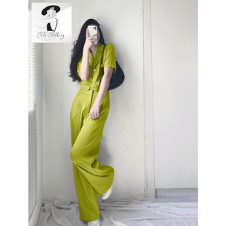 Set blazer dáng lửng mix quần culottes chất trượt hàn công sở A1040