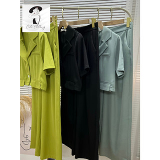 Set blazer dáng lửng mix quần culottes chất trượt hàn công sở A1040