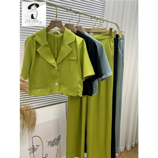 Set blazer dáng lửng mix quần culottes chất trượt hàn công sở A1040