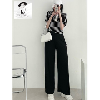 Set bộ áo croptop kẻ phối quần ống rộng style Hàn siêu xinh A2103