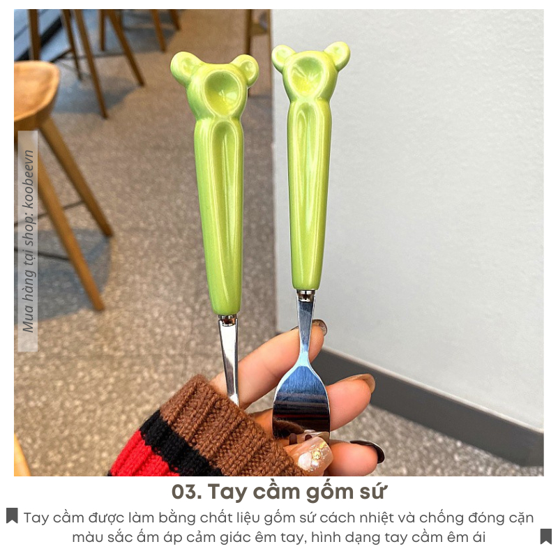 Bộ Thìa Nĩa Inox Cán Sứ Ếch Vô Tri Dùng Cho Cá Nhân, Trẻ Em - Bộ Đồ Ăn Di Động Văn Phòng, Sinh Viên Làm Quà Tặng | 078