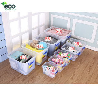 Thùng nhựa để đồ chơi, đựng đồ dùng đa năng ECO trong suốt có nắp đậy kín 6,5L/10L/15L/20L