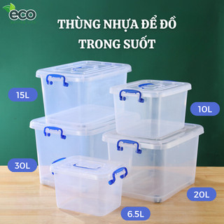 Thùng nhựa để đồ chơi, đựng đồ dùng đa năng ECO trong suốt có nắp đậy kín 6,5L/10L/15L/20L