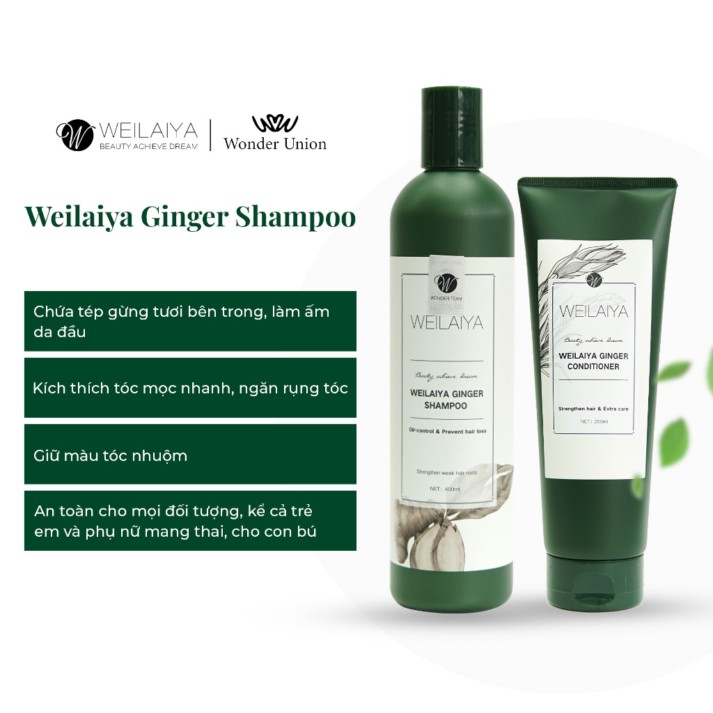 Dầu gội gừng trắng giảm rụng và hỗ trợ kích mọc tóc Weilaiya Ginger Shampoo 400ml