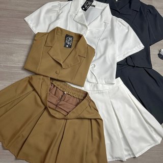 Bộ Blazer Nữ CÓ BIGSIZE Gồm Áo Vest Xẻ Tà Gắn Nơ Dễ Thương Kèm Chân Váy Xếp Ly Lưng Chun SET72