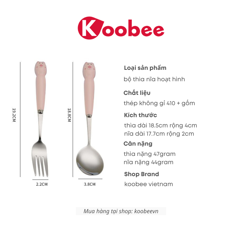Bộ Thìa Nĩa Inox Cán Sứ Hình Con Vật Dễ Thương Cho Trẻ Em - Bộ Đồ Ăn Văn Phòng, Sinh Viên, Làm Quà Tặng Decor| 081