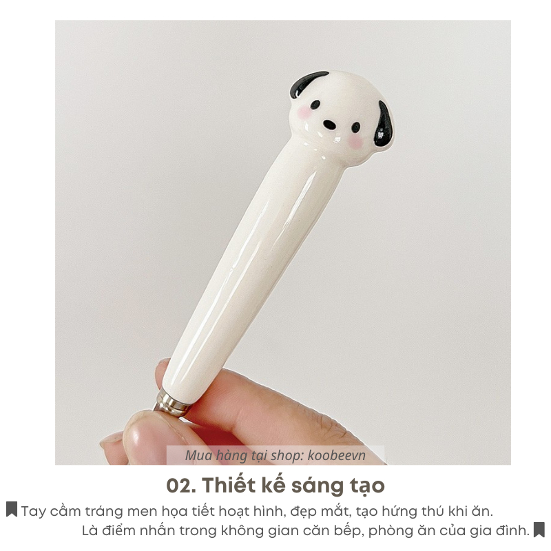 Bộ Thìa Nĩa Inox Cán Sứ Cún Con Dễ Thương Dùng Cho Cá Nhân, Trẻ Em- Bộ Đồ Ăn Văn Phòng, Sinh Viên Làm Quà Tặng Decor|080