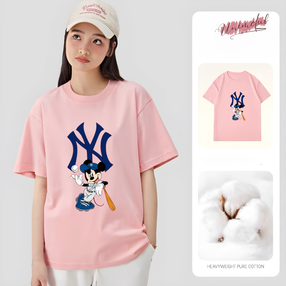 [Áo Cotton 100%] Áo Thun NY Mickey Bóng Chày Unisex Form Rộng Tay Lỡ Cao Cấp Định Lượng 250 GSM Co Giãn 2 Chiều APMK