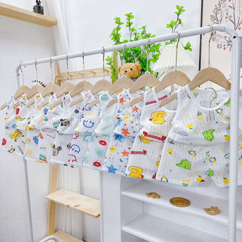 Sét 5 Bộ quần áo ba lỗ cho bé sơ sinh 0-2 tuổi,chất vải cotton-BO14-COMBO5