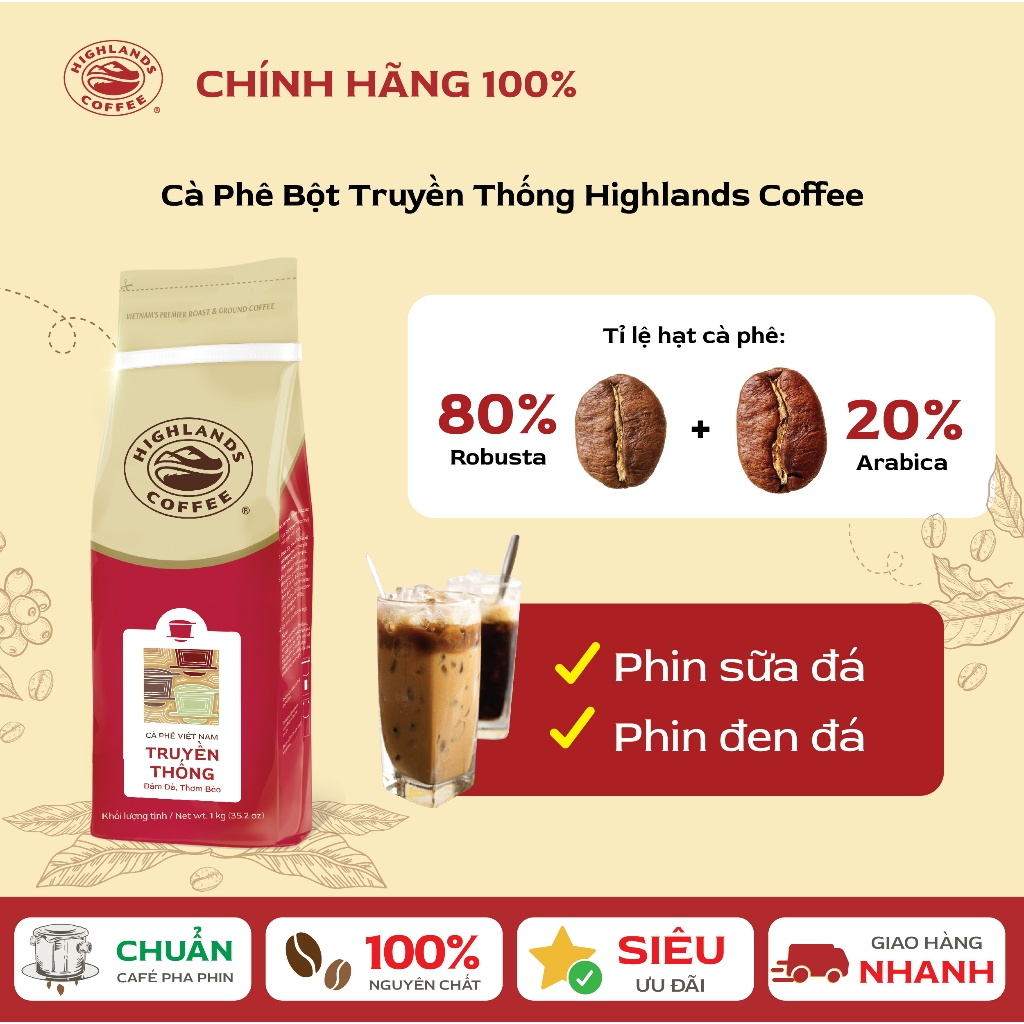 Ảnh Mua 2 tặng 1- Combo 2 Cà Phê Bột Truyền Thống Highlands Coffee 1Kg tặng 1 gói 200gr (quà tại giỏ hàng) 2
