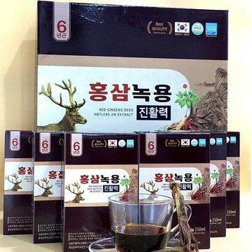 TINH CHẤT HỒNG SÂM NHUNG HƯƠU, Tinh chất, hồng sâm, nhung hươu, Hàn Quốc, hộp, 30 gói x 50ml
