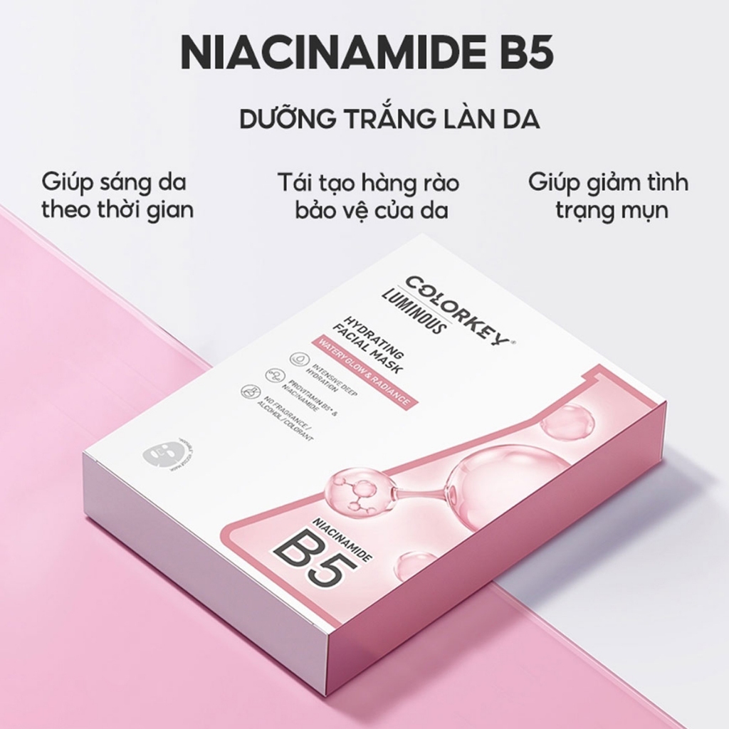 Ảnh Hộp Mặt Nạ Colorkey Dưỡng Ẩm, Mờ Thâm, Sáng Da, Giảm Mụn Tím, Vàng, Hồng, Xanh Lá, Cam 25ml/Miếng 3