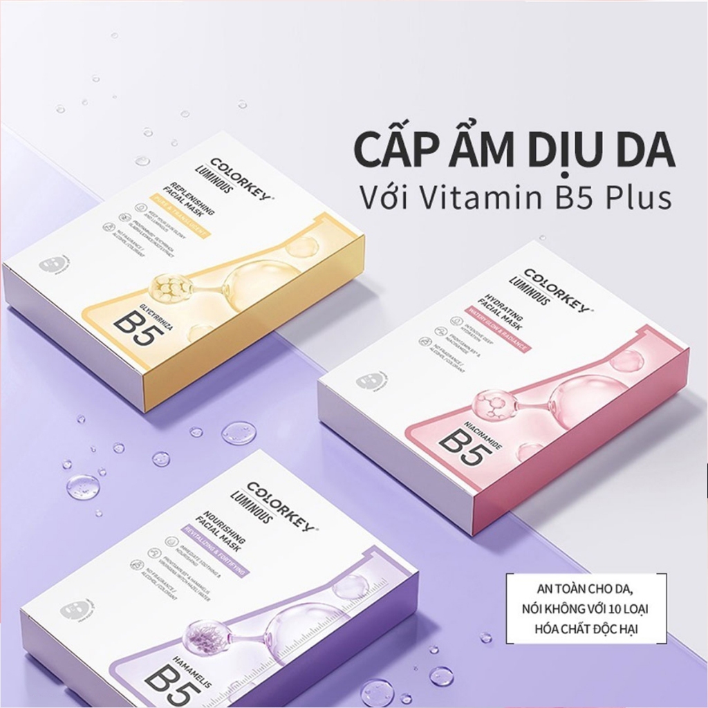 Ảnh Hộp Mặt Nạ Colorkey Dưỡng Ẩm, Mờ Thâm, Sáng Da, Giảm Mụn Tím, Vàng, Hồng, Xanh Lá, Cam 25ml/Miếng 2