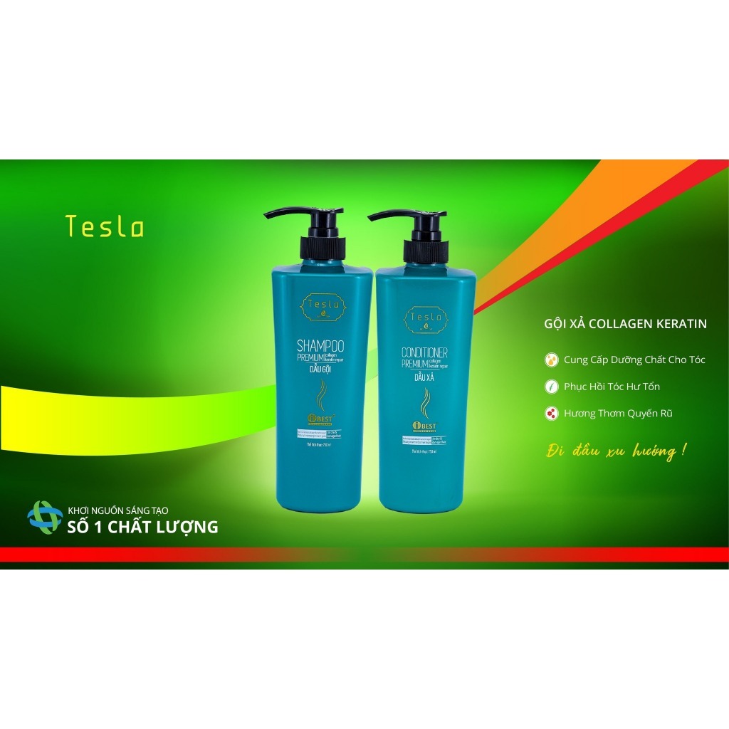 Dầu gội xả giảm rụng tóc, phục hồi hư tổn iBest Tesla Collagen Keratin 750ml