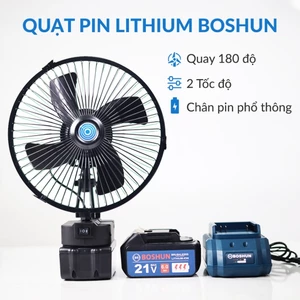 Quạt Chạy Pin 8inch Boshun 2 Cấp Độ Gió, Có Đảo Chiều, Chân Pin Makita Phổ Thông