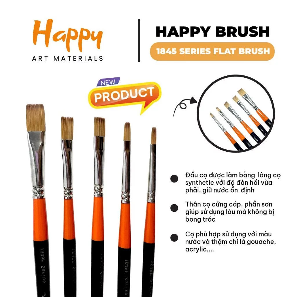 [Hỏa tốc HCM] Cọ Vẽ Màu Nước Happy Series 1845 - Đầu Tròn và Đầu Set - Nhiều Size Khác Nhau