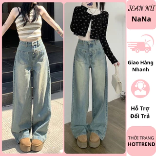 Quần jeans nữ ống suông cao cấp cạp cao dài 100 cm, quần bò nữ suông chất vải QC loại 1 phong cách hàn quốc