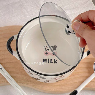 Set Nồi Sứ Kèm Thìa Bò Sữa Siêu Xinh Cute
