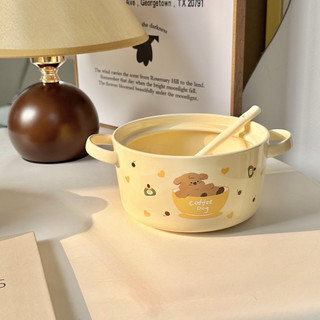 T&T 0006 Nồi sứ cao cấp kèm thìa hoạ tiết cún bông xù cute