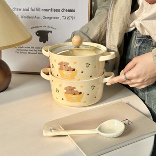 T&T 0006 Nồi sứ cao cấp kèm thìa hoạ tiết cún bông xù cute