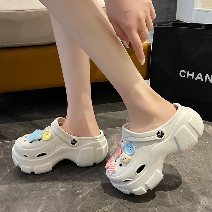 Dép nữ, Dép Cross đế cao 5cm, Dép Crocs nữ, Sticker Gấu ngôi sao cúc áo dễ thương | BigBuy360 - bigbuy360.vn