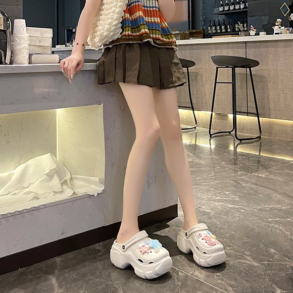 Dép nữ, Dép Cross đế cao 5cm, Dép Crocs nữ, Sticker Gấu ngôi sao cúc áo dễ thương | BigBuy360 - bigbuy360.vn