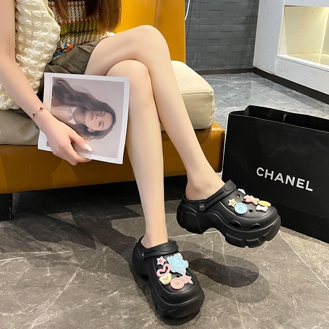 Dép nữ, Dép Cross đế cao 5cm, Dép Crocs nữ, Sticker Gấu ngôi sao cúc áo dễ thương | BigBuy360 - bigbuy360.vn