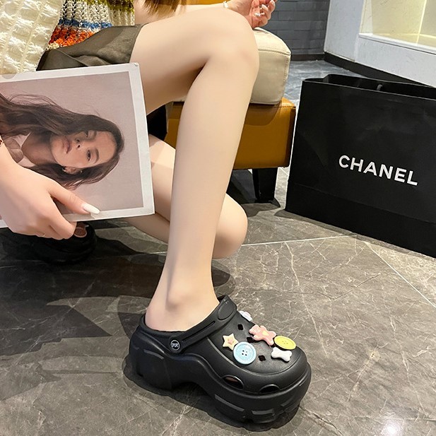 Dép nữ, Dép Cross đế cao 5cm, Dép Crocs nữ, Sticker Gấu ngôi sao cúc áo dễ thương | BigBuy360 - bigbuy360.vn