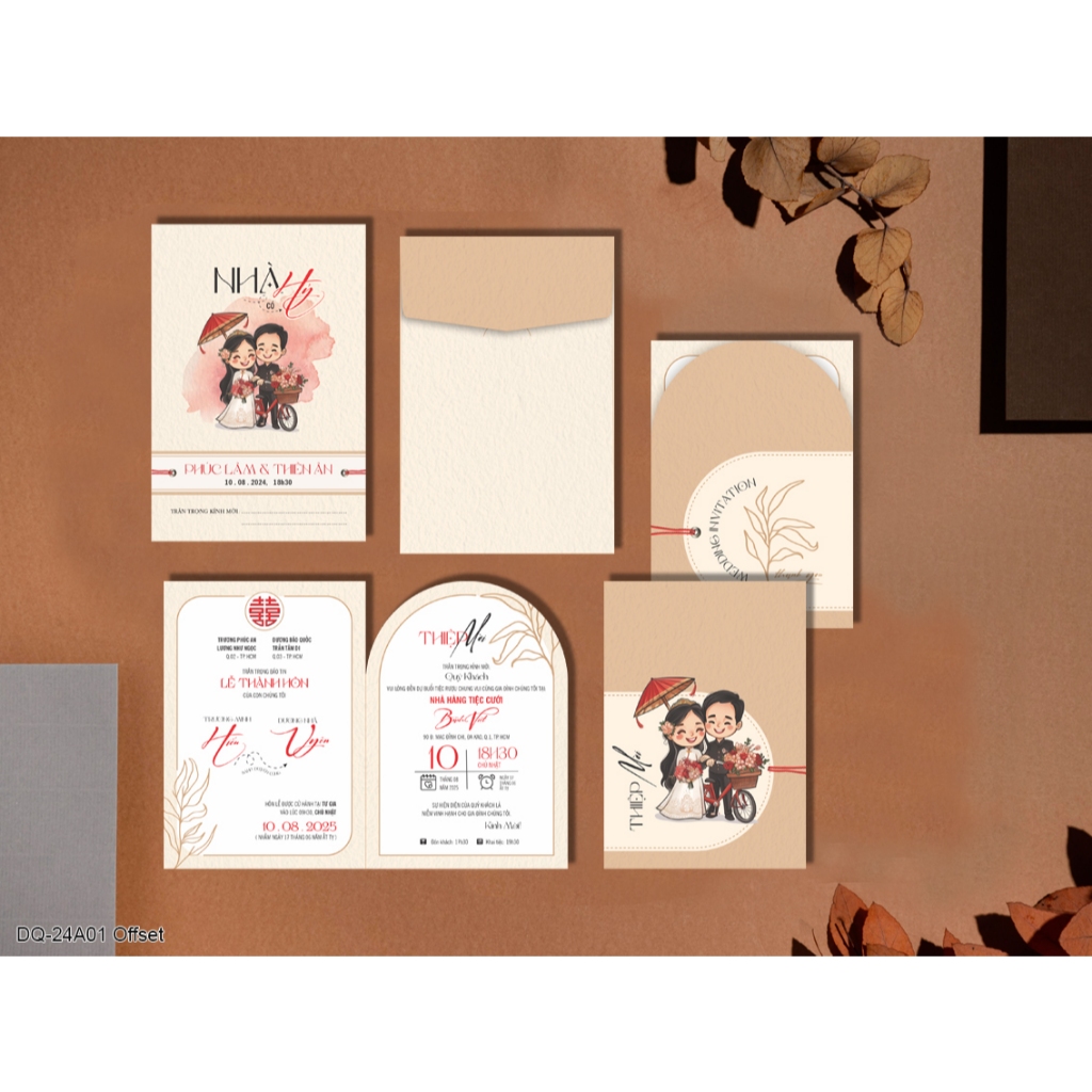 Thiệp cưới nhà có hỷ, giấy nhật dày dặn, in sl ít giá rẻ DQ24A01