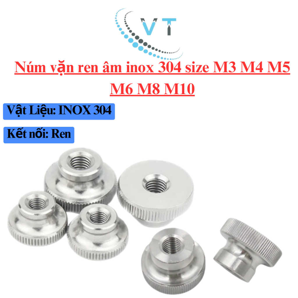 Núm vặn ren âm inox 304 size M3 M4 M5 M6 M8 M10 ( suốt)