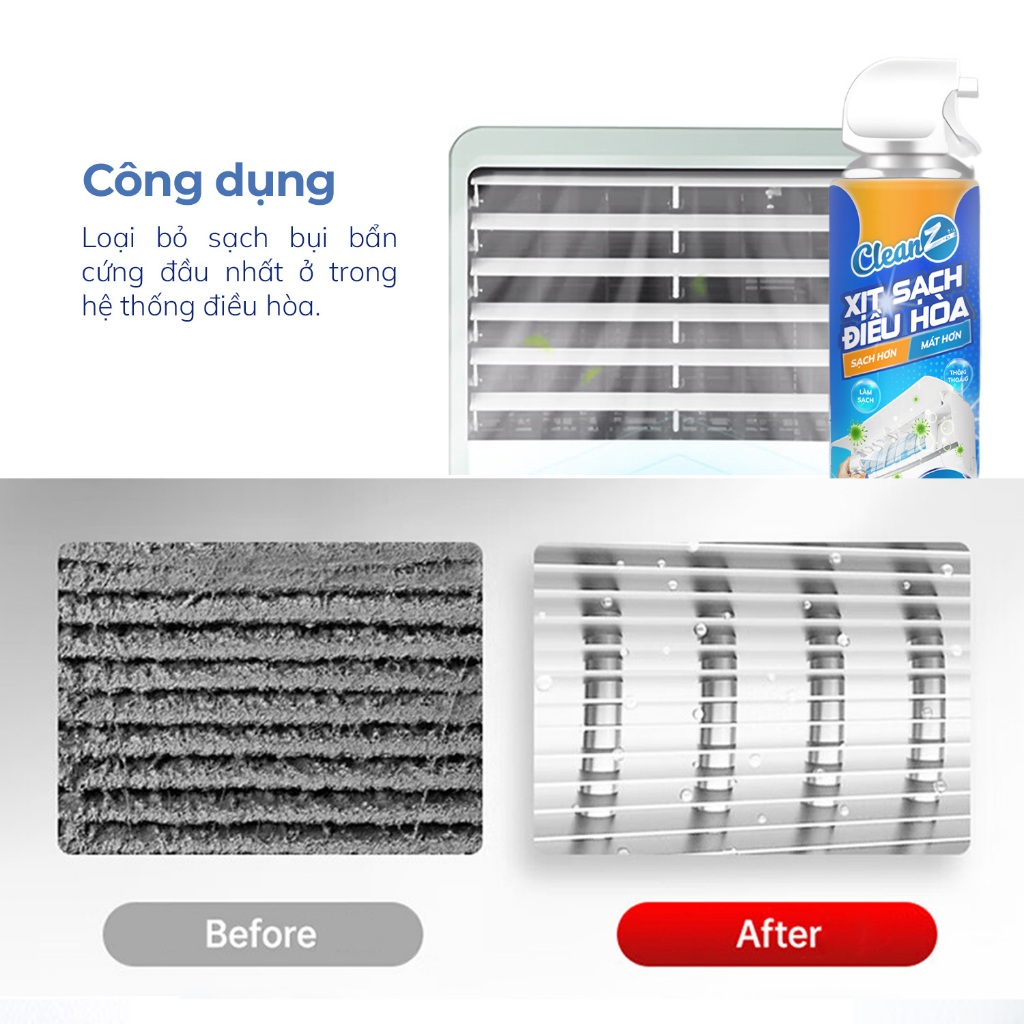 Xịt làm sạch điều hòa Cleanz làm sạch diệt khuẩn bằng công nghệ ion bạc Ag+