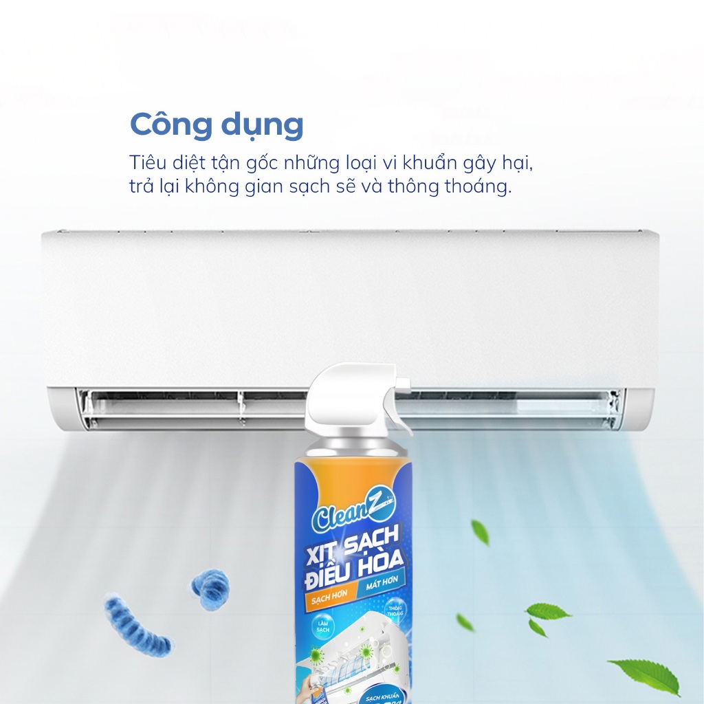 Xịt làm sạch điều hòa Cleanz làm sạch diệt khuẩn bằng công nghệ ion bạc Ag+