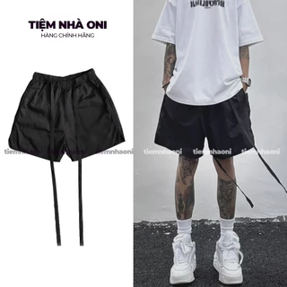 Tiemnhaoni Quần short cạp chun 2 lớp form unisex quần đùi suông rộng trên gối dây đai rời túi chéo chất lượng cao cấp