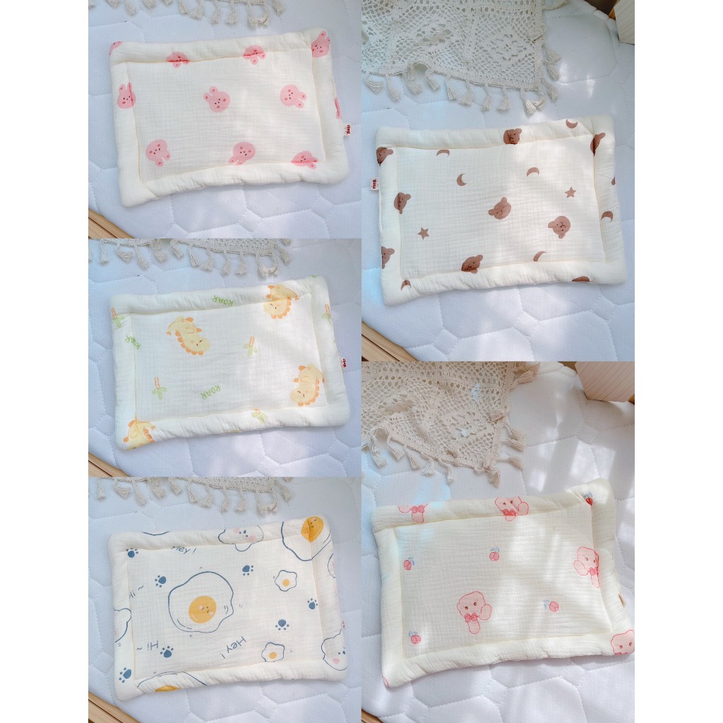 Gối vuông xô Muslin mềm mại, ruột bông organic an toàn cho bé kích thước 33x22cm vải cotton DT03