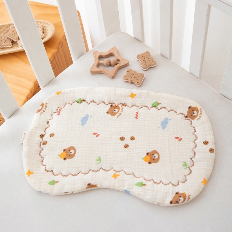 Gối xô Muslin cho bé sơ sinh, kích thước 38x20cm, organic an toàn êm ái DT02