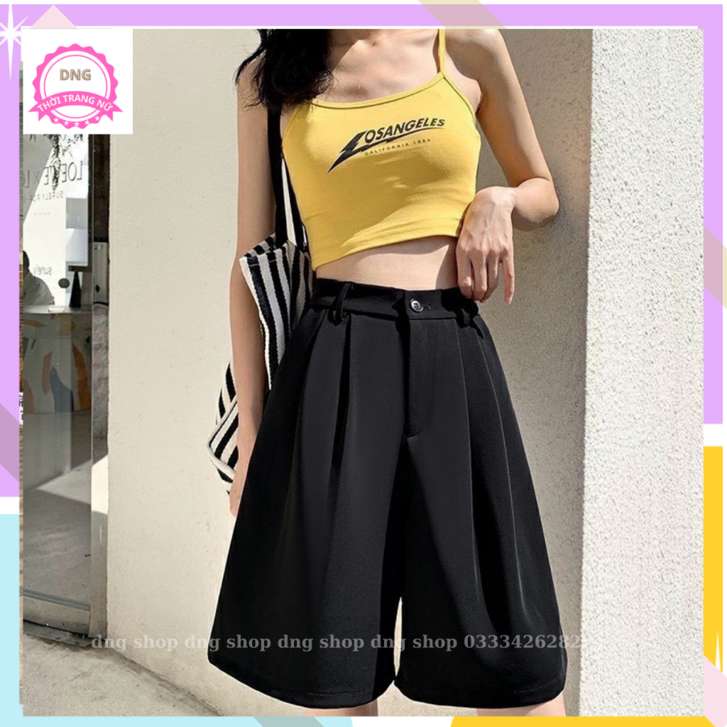 Quần Rộng ỐNG lửng Nữ Đẹp Lưng Cạp Cao,Quần Đùi Ống Đứng Ngố Ngắn Đi Bộ Đi Chơi Cao Cấp Hàn Quốc  Màu đen NÂU BE-DNG
