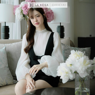 Set Váy Yếm Dáng Ngắn Tiểu Thư La Rosa Áo Sơ Mi Chất Tơ Xốp Mềm, Yếm Đính Nơ Tạo Điểm Nhấn Xinh S587