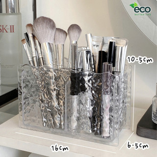 Khay đựng mỹ phẩm, hộp để cọ trang điểm ECO 2 ngăn kim cương trong suốt, Hộp đựng bút để bàn decor