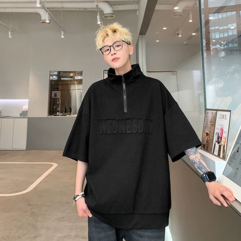 Áo chữ nổi khóa zip WEDNESDAY nam nữ đều mặc được chất form rộng chất ...